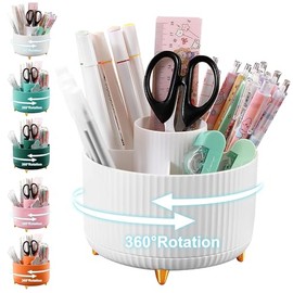 Cayxenful Soporte para lápices para escritorio, 5 ranuras organizadores de escritorio giratorios de 360° y accesorios, organizador de suministros de p