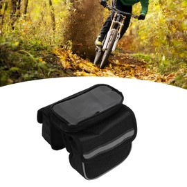 Dpofirs Bike Front Frame Bags, Phone Mount Bag Waterproof Phone Bag, Nylon Large Capacity Top Tube Bike Bag for Mountain Road Bike(black)