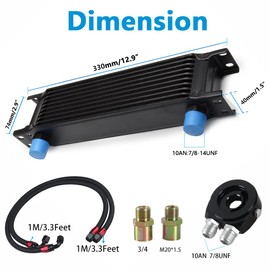 HTRACING 10 Row AN10 10AN Transmission Oil Cooler Kit Stacked Plate Universal British Radiator Oil Cooler Condenser with Fuel Line Hose Mounting Nut Adapter Fuel Hose Clamp Aluminium Alloy Black
