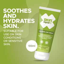 SkinRepairX Colloidal Oat Cream 100ml for Dry Skin, Eczema, Psoriasis, Sunburn, Chicken Pox, Vegan, Fragrance Free, Suitable from Birth, Soap Substitute