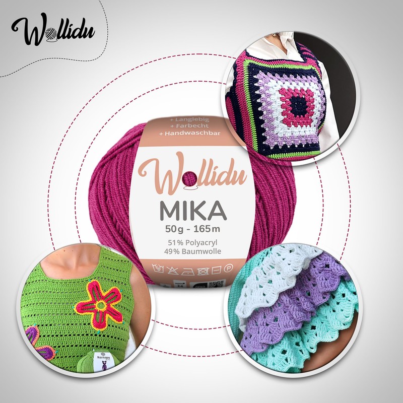 Wollidu Mika Knitting and Crochet Yarn, 51% Polyacrylic, 49% Cotton,