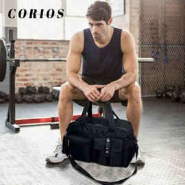 CORIOS Large Sports Bag for Men/Women Travel Bags Duffle Bag Oxford Swimming Bag Fitness Bag Weekender Overnight Bag Cabin Travel Bag Training Bag Hand Luggage with Shoe Compartment, black