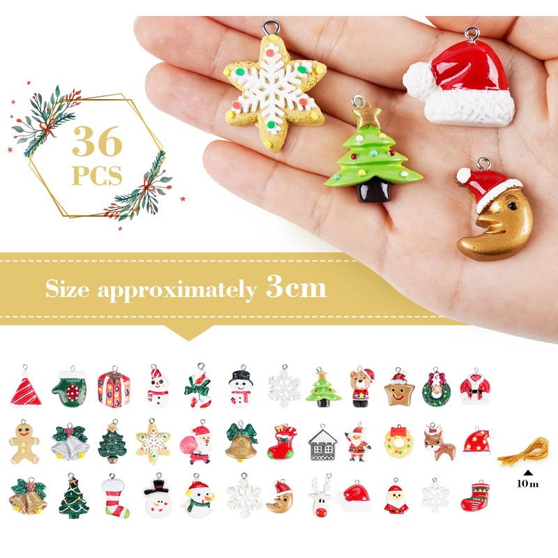 36Pcs Mini Christmas Ornaments Resin DIY Christmas Tree Hanging Decorations