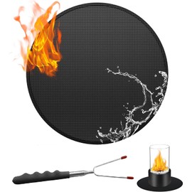 Liyquint fire Pit Mat for Under Fire Pit,Round Fireproof Mat, 3 Layer Heat Resistant Mat Fire Pit Mat with Retractable Grill Fork Great for patios, decks, grass, lawns BBQ mat under grill Mats (Black)