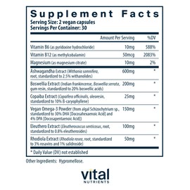 Vital Nutrients Vegan Adrenal Support + | Supplement to Support Adrenal Gland Function and Healthy Stress Response* | Mild Stress* | Gluten, Dairy & Soy Free | 60 Capsules