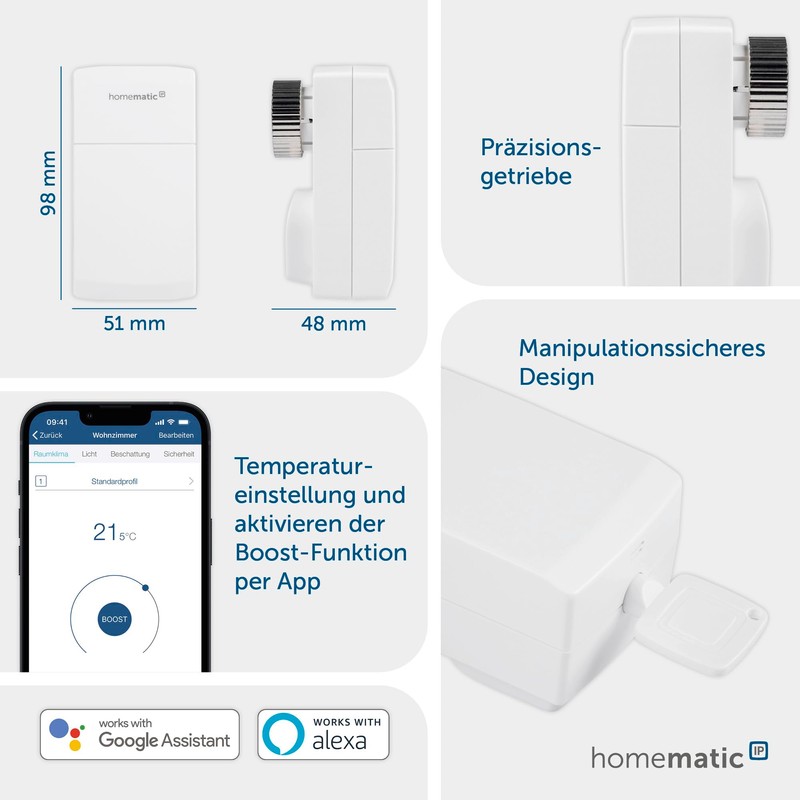 Homematic IP Compact Smart Home Radiator Thermostat, Digital Heater Thermostat,