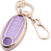 Cute Bling Key Fob Cover for Nissan 5 Buttons, Diamond Cut TPU Case with Keychain, Protective Shell for Altima Sentra Rogue Pathfinder Murano Armada Maxima Versa Smart Key,Purple