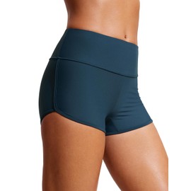 CRZ YOGA Womens 3'' Swim Board Shorts High Waisted Quick Dry Bathing Suit Bottoms Dolphin Trunks with Liner Insignia Blue Medium