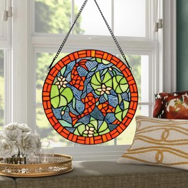 bwkoiujes Carp Stained Glass Window Hanging 12" Diameter Tiffany Animal Style Red Koi Suncatcher Wall Decor Art Panel Include 20" Chain and Hooks The Perfect Housewarming Gift
