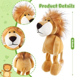 6 Pcs Safari Stuffed Animals Bulk Lion Elephant Monkey Tiger Toy Plush Zoo Animals Junble for Boy Girl Gift Animal Themed Parties Baby Shower Favor(Lion)