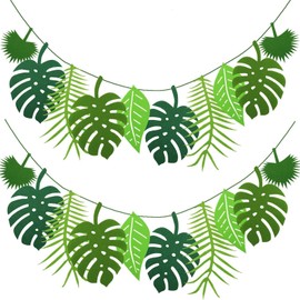 Pack of 2 Green Tropical Palm Leaves Tropical Leaf Banner, Jungle Decoration, Jungle Decoration, Birthday, Jungle, Leaves Garland, Safari Decoration, Jungle Birthday, Palm Leaves Decoration