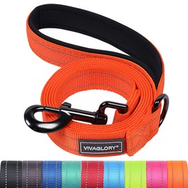 VIVAGLORY Dog Leash, Heavy Duty Dog Walking Leash with Comfortable Padded Handle, Reflective for Safety, Training Leash for Medium & Large Dogs, Orange, 4 ft x 1 in