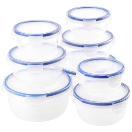 JIEHIN Set of 8 Round Plastic Food Storage Containers with Lid, 300 ml, 600 ml, 1050 ml, Airtight Food Containers, Meal Prep Boxes, Round, Freezer Containers with Lid, Lunch Boxes Small Set