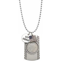 Pendant Liberty Nickel Dog Tag | Coin Necklace | My Hero and Flag Charms | Unisex Ball Chain