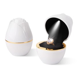 iSuperb White Ring Box LED Ring Case Rose Jewelry Box for Proposal Engagement Wedding Anniversary Valentines Birthday Gift (White)