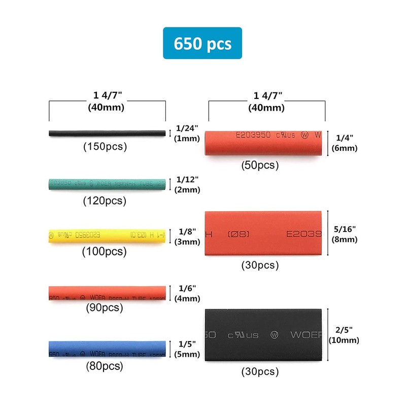 innhom 650pcs Heat Shrink Tubing Heat Shrink Tube Wire Shrink