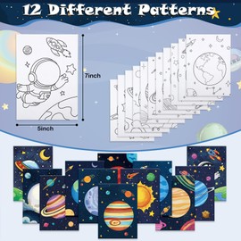 Anseal 12 Packs Planet Pre Drawn Canvas to Paint, Space Pre Printed Canvas for Kids, Pre Stretched Canvas Outline Painting Boards for Beginners, Students, Party Favor (5" X 7")