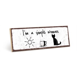 TypeStoff HS-00857 Wooden Sign with Saying - I'm a Simple Woman - Vintage Look with Quote as Gift and Decoration on Sun and Coffee Theme