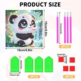4 Pack 5D Diamond Art Kits for Children, Cartoon Diamond Painting Kits 4 Cute Animal, Coloured Diamond Dots, 4 Diamond Canvases (Unframed), 4 Trays, 4 Diamond Pens, Diamond Craft Kits for Boys, Girls