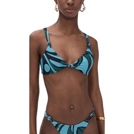 MIKOH Women's Lula Bikini Top, La Plage, Blue, Print, S