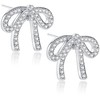 Silver Sparkly Bow Earrings for Women - Silver Bow Earrings