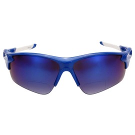 Mass Vision 2 Pair of 'The Athlete' Precision Sport Wrap Lightweight Bifocal Unisex Reading Sunglasses (1 Pair - Polarized Blue, 2.5, x)