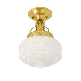 Bofea-Gold Semi Flush Mount Ceiling Light,Brass Vintage Flush Mounted Ceiling Lighting with Milk White Glass Shade, Mid-Century Style Ceiling Light Fixture for Hallway Foyer Loft Bathroom Bedroom. (A)