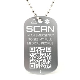 Medical Necklace Tag with QR Code, Engraved Medical Alert Tag, Works with You ID Me Emergency ID and Phone Alert Service (Grey)