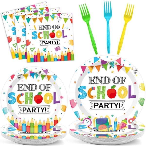 CHUNNIN 96Pcs End of School Party Paper Plates and Napkins