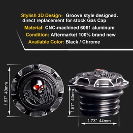 Goldfire Gas Cap for Motorcycle Sportster Accessories,Non Vented 3D Skull CNC Aluminum Fuel Gas Tank Oil Cap Compatible with Harley Sportster XL 1200 883 X48 Dyna (Chrome with Black Eyes)