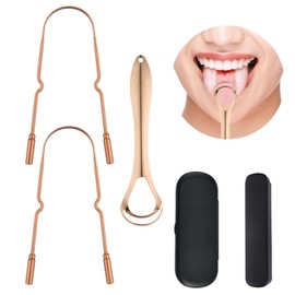 OKHOUSE 3PCS Limpiador de Lengua,100% Cobre Puro,con 2pcs Estuche de Transporte,limpiador de Lengua para Eliminar El Mal Aliento, Fácil de Limpiar, Reutilizable para Adultos para Viajes a Casa