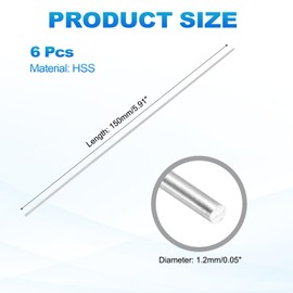 MECCANIXITY 6 Pcs Round Steel Rod 1.2mm Diameter HSS Lathe Bar Stock Tool 150mm Long for Shaft Gear Drill Lathes Boring Machine Turning Miniature Axle Cylindrical Pin DIY Craft Tool