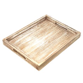 Allgala Wooden Tray 17"x13"x2" Vintage Beige Rectangle Stylish Rustic Farmhouse Decor Serving Platter | Wooden Ottamen Tray | Coffee Table Tray I Bed Tray