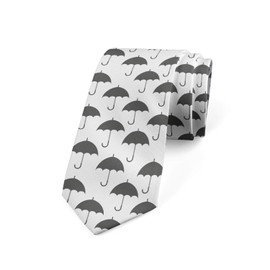 Ambesonne Rain Men's Tie, Umbrella Rainy Day Concept in Graphic Style Stormy Thunderstorm Illustration Art, 3.7", Grey and White