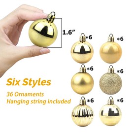 Feliciay 36pcs Christmas Ball Baubles Assorted Pendant Shatterproof Ornament Set Xmas Tree Decorations Hanging Decoration Seasonal Holiday Wedding Party Decorative Pendants (Gold, 4 cm)