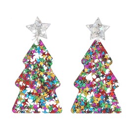 Christmas Earrings for Women Acrylic Christmas Tree Drop Dangle Earrings Snowman Stocking Santa Claus Elk Drop Earrings Cute Festive Jewelry (christmas tree B- colorful)