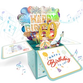 NANXU Happy 60TH Birthday Pop Up Card with Blowable Lights and Music, Funny 3D Foldable Birthday Greeting Cards Gifts for 60 Years Old Women Man Mom Dad Grandma Grandfa