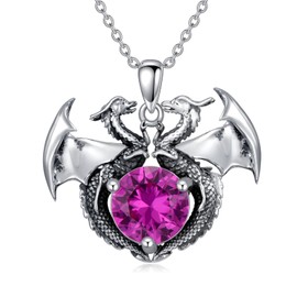 LELOUCHY Dragon Pendant Necklace for Women 925 Sterling Silver Double Dragon Necklace with Round Tourmaline Birthstone Jewelry Dragon Gifts for Man Women