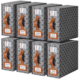 8 Pack Bed Sheet Organizers and Storage, (King & Queen Size) Sheet Organizer for Linen Closet, Foldable Bedding Storage Box with Window for Bedsheets, Duvet Cover and Pillowcase (Dark Grey 8 Pack)