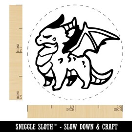 Grumpy Little Winged Dragon Self-Inking Rubber Stamp Ink Stamper for Stamping Crafting Planners - 1/2 Inch Mini - Red Ink