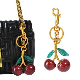 TOFBS Keyring Pendant Alloy Resin Car Bag Pendant Cherry Metal Hanging Ornaments for Best Friend, Green + Red, Unit size