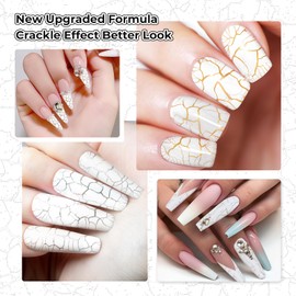 U-Shinein Crackle Gel Nail Polish, 3D Crackle Effect Patterned Nails Easy Fast Naturally Occurring Cracked Low odor Long-lasting Nail Polish Soak off UV Home Salon DIY Nail Art White