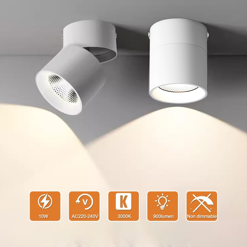 LED Ceiling Spotlight, 3000K 10W COB Downlight with 360° Rotation,