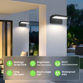 ALUSSO® 20W/40W/55W LED Flood Lights Outdoor, 360° Rotatable Outdoor Wall Light, Warm/Natural/Cool White Exterior Lighting Fixtures, Security IP65 Waterproof Wall Pack Lights, Yard, Black