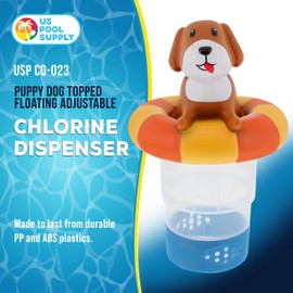 U.S. Pool Supply Puppy Dog Floating Pool Chlorine Dispenser, Collapsible Base, Holds 3" Tablets - 7" Fun Cute Happy Pet Life Preserver Animal Float Floater Decoration, Adjustable Balanced Delivery