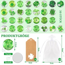 MARFOREVER 90 Pieces Four Leaf Clover Glass Stones Sets, 25 mm Clover Lucky Charm Glass Stones with Organza Bag and Gift Tag for Jewellery Making Home Decoration DIY Crafts