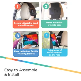Nuby Lightweight & Portable Tablet Holder: Easily Secures to Back Seat Headrest for Kids or Adults - Flexible Non Slip Brackets & Adjustable Angle for Viewing, fits Most 8" to 11" Screen