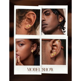 MUSECLOUD 3 Pairs 14K Gold Plated Nugget Earrings for Men Surgical Steel