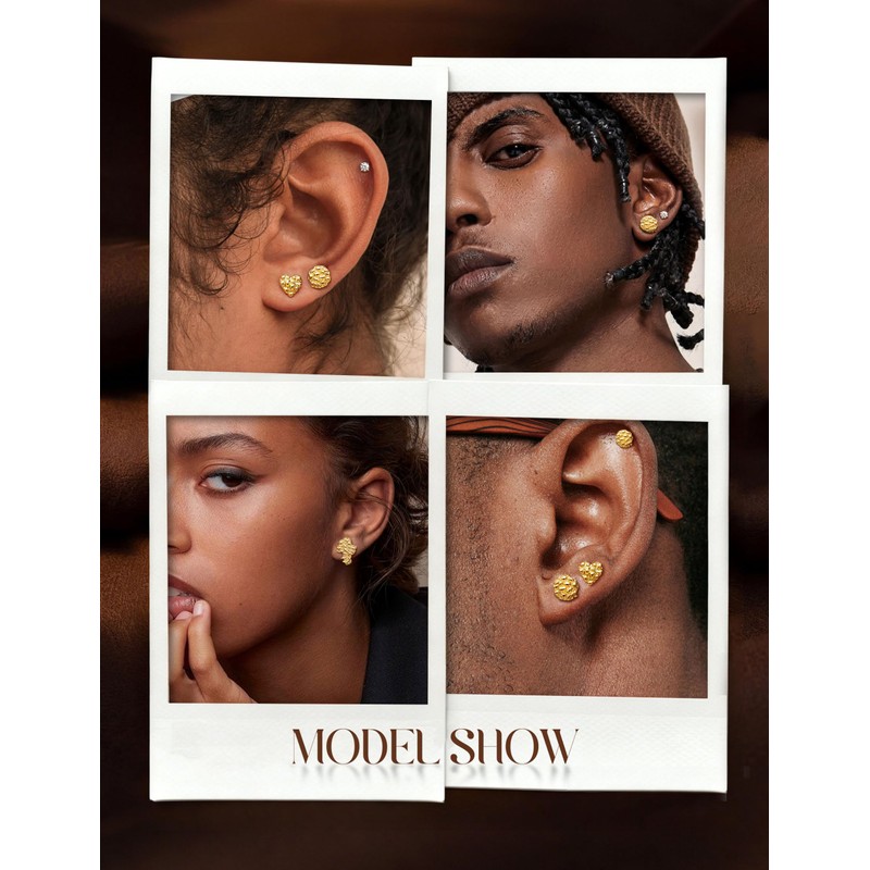 MUSECLOUD 3 Pairs 14K Gold Plated Nugget Earrings for Men