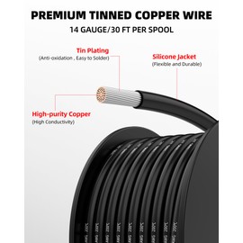 NAOEVO 14 Gauge Wire 180ft, 14 AWG Wire 6 Colors 30ft Each Spool, Flexible Silicone Tinned Copper Electrical Cable, Wiring kit for Breadboard/Automotive/DIY/Battery, 200℃ 600V